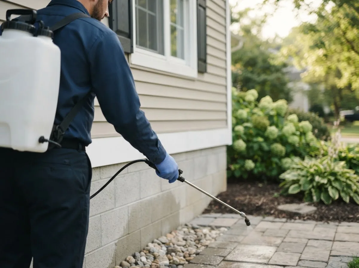 Pest control technician inspecting a home in Greeley, NE